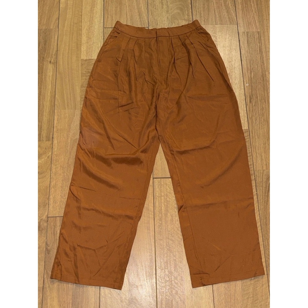 Terea by Andrea Pitter Adobe Pleated Wide Leg Pants Burnt Orange Lyocell Large